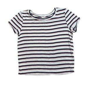 Garage Stripe Baby Tee, White/Navy/Red, size Medium